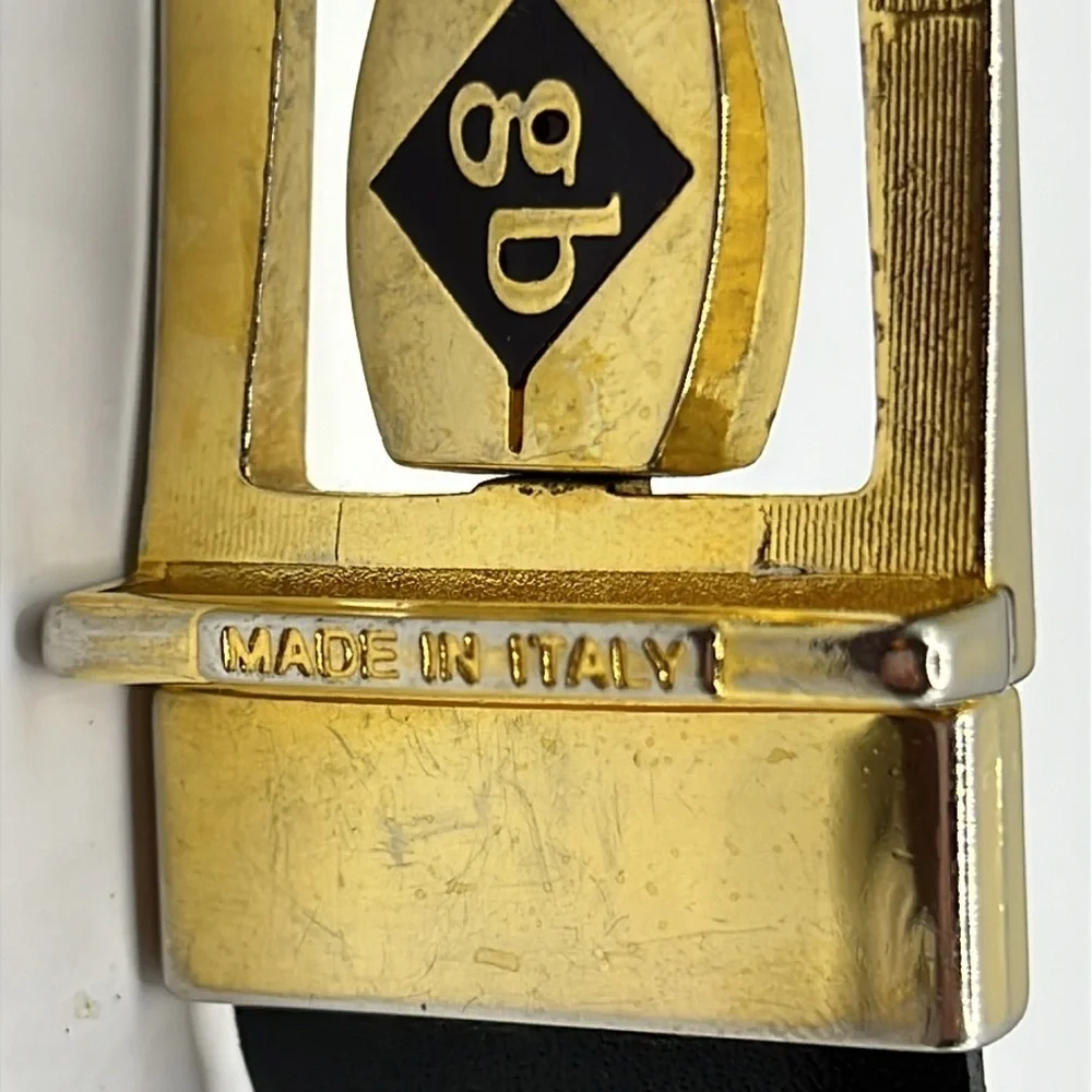 GB Italian Buckle US Leather Reversible Black Brown Belt Reversible Size 32 VTG